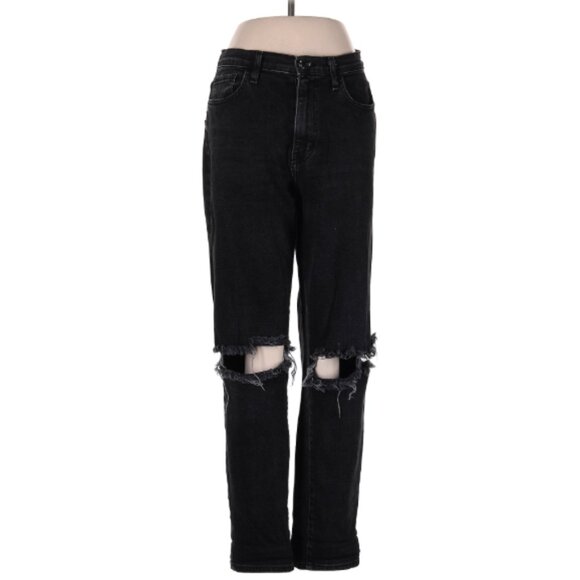Black Distressed High Rise Jeans | Size 7 (W27) | Made in USA - Picture 1 of 6